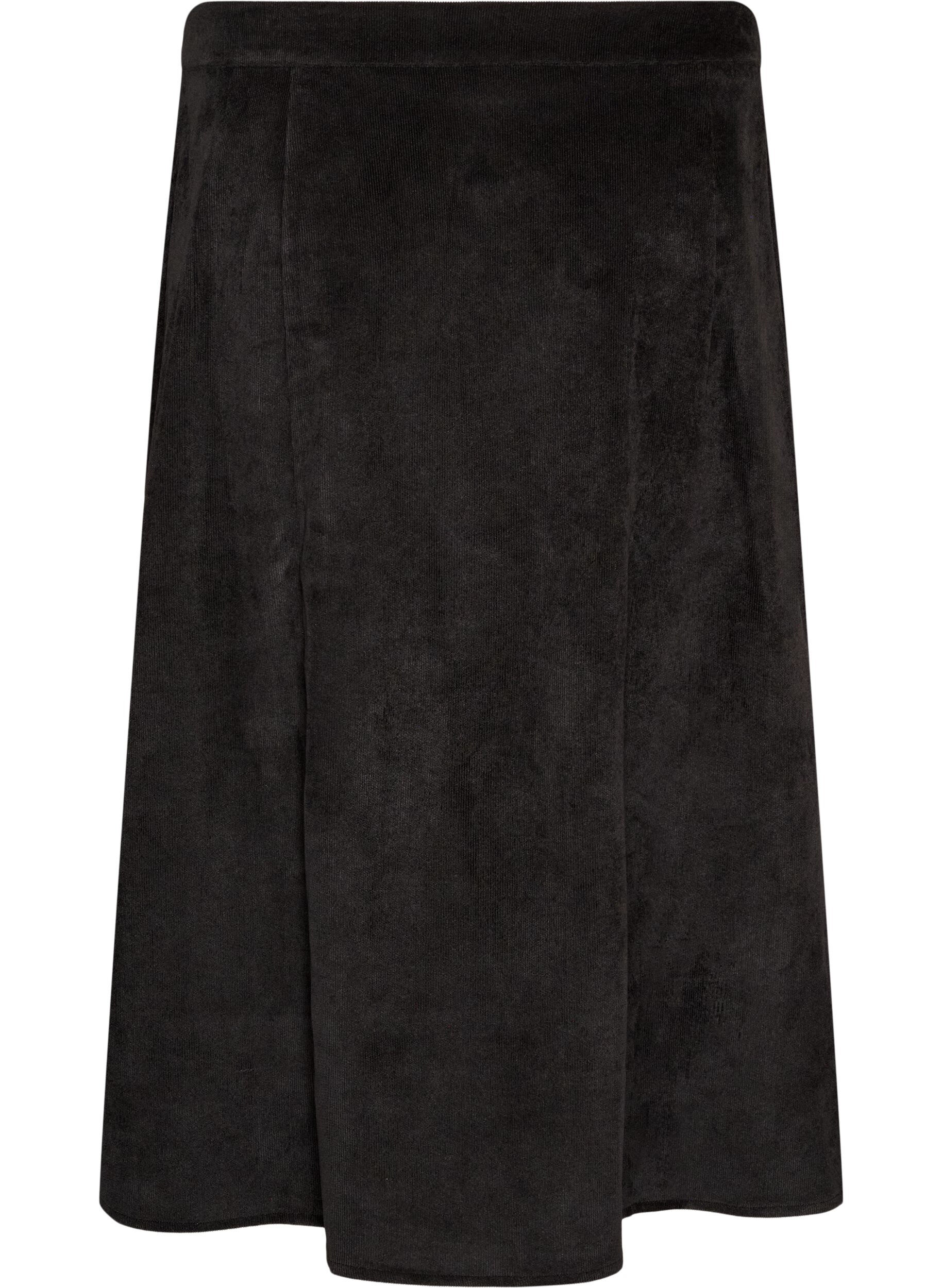 ZizzifashionA-line corduroy skirt with buttons, Black, Packshot image number 1