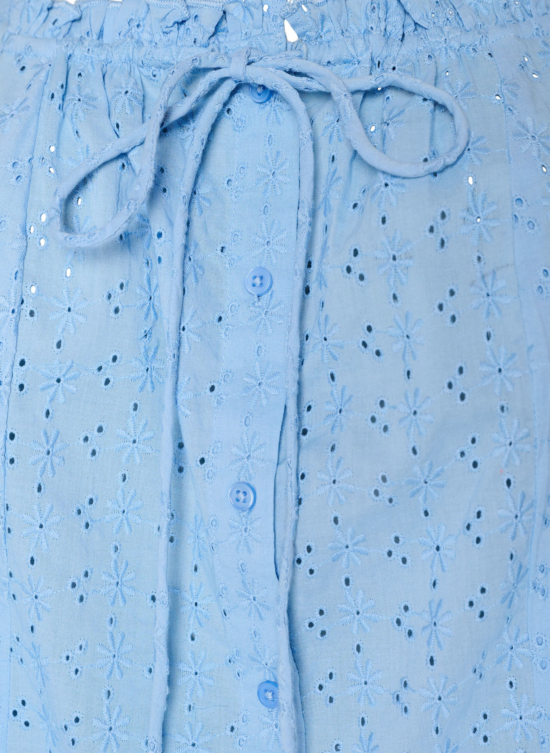 ZizzifashionSleeveless blouse with broderie anglaise and ruffles, Light Blue, Packshot image number 2