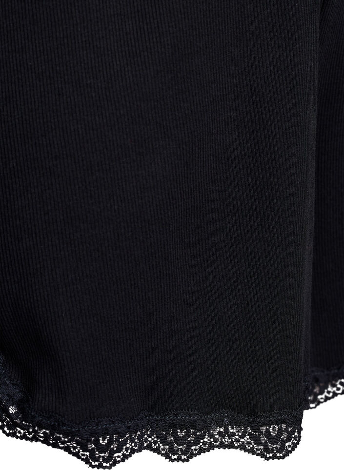 Loose night shorts with ribbed texture and lace trim, Black, Packshot image number 3