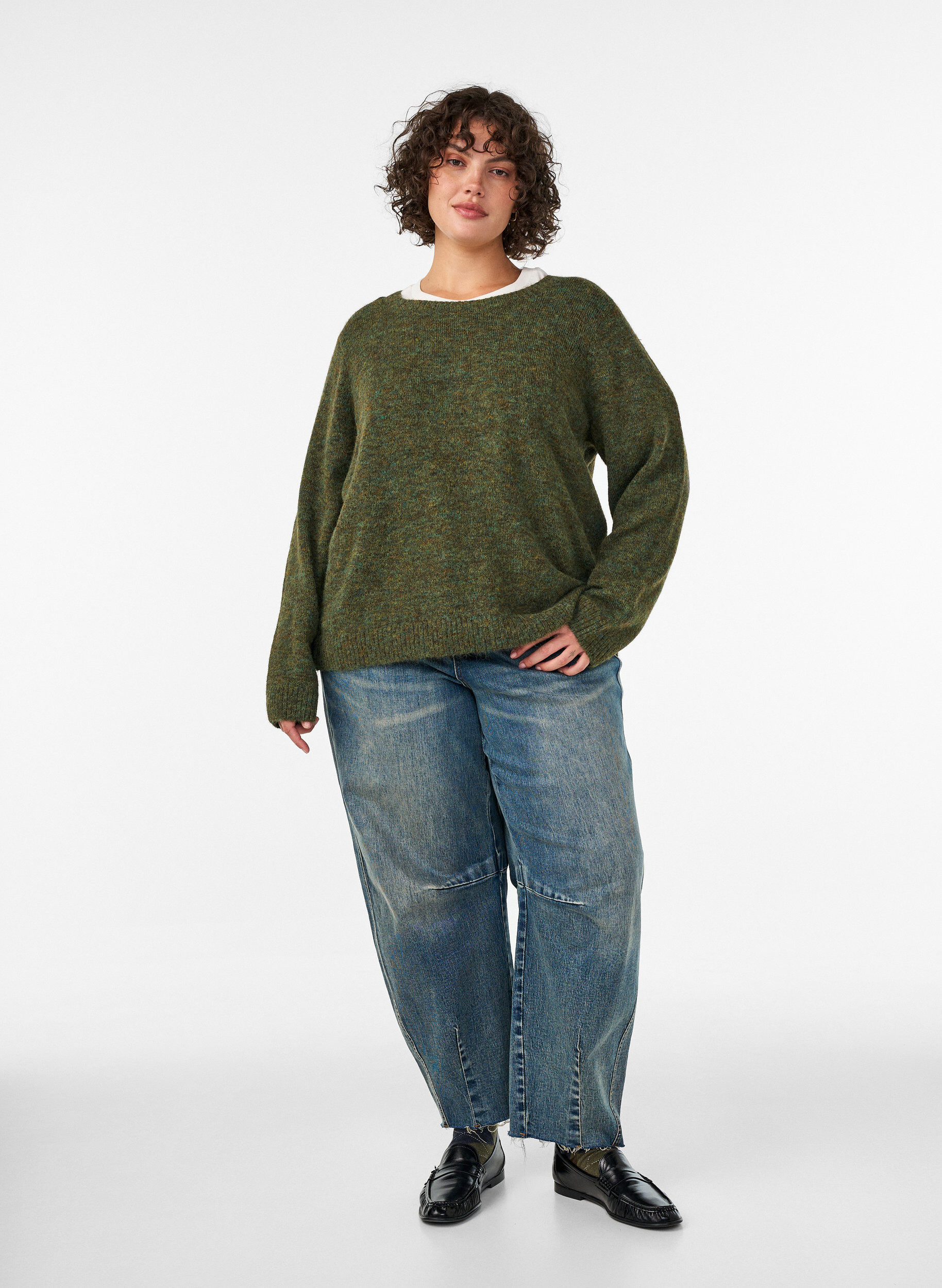 ZizzifashionLoose round neck jumper, Green, Model image number 1
