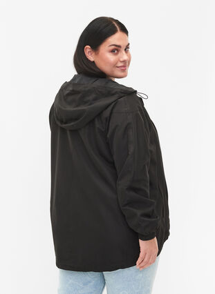 Short jacket with hood and adjustable bottom, Black, Model image number 1
