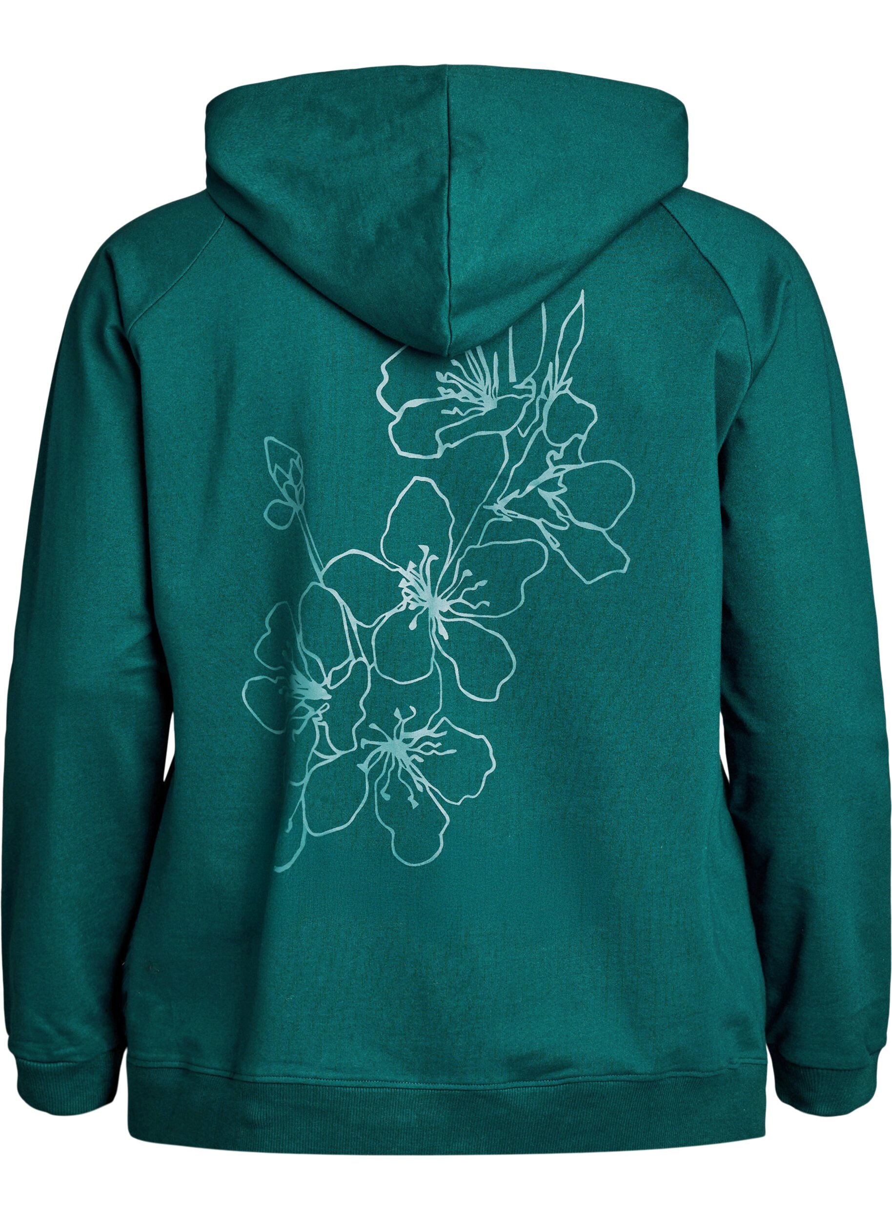 Zizzifashion Hoodie with zipper and back print, Green, Packshot image number 1