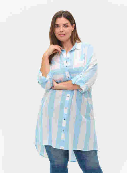 Striped cotton shirt with 3/4 sleeves