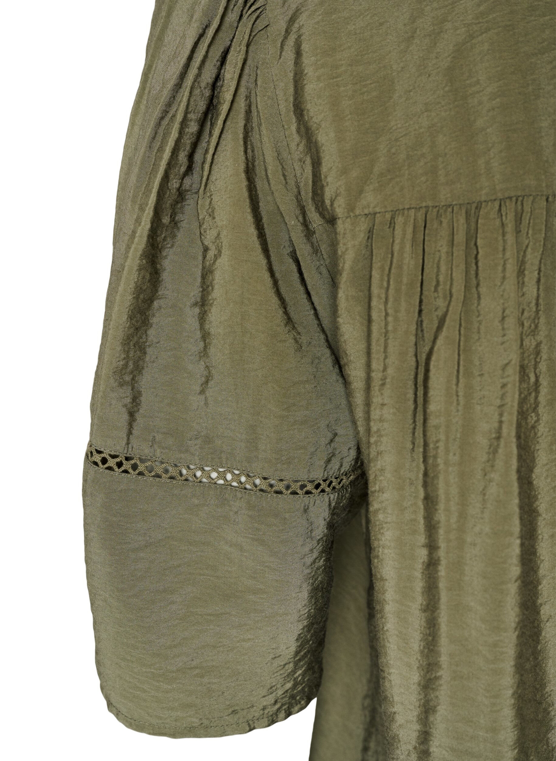 ZizzifashionViscose blouse with pintucks and balloon effect, Green, Packshot image number 3