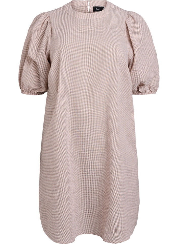 Tunic with A-line shape and short balloon sleeves, Beige, Packshot image number 0
