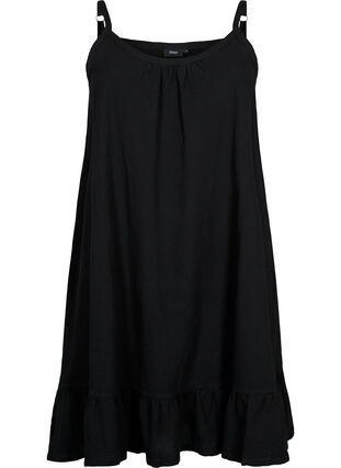 Cotton dress with thin straps and an A-line cut, Black, Packshot image number 0