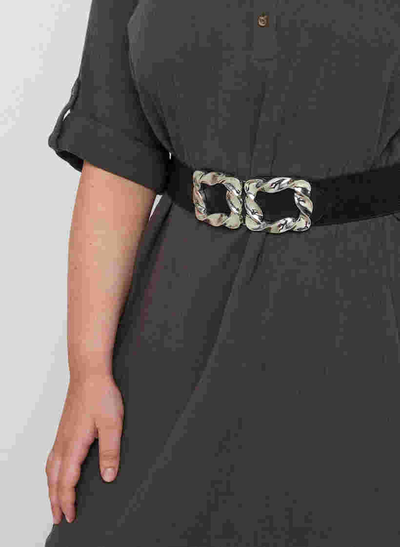 Elastic waist belt with silver buckle, Silver, Model image number 1