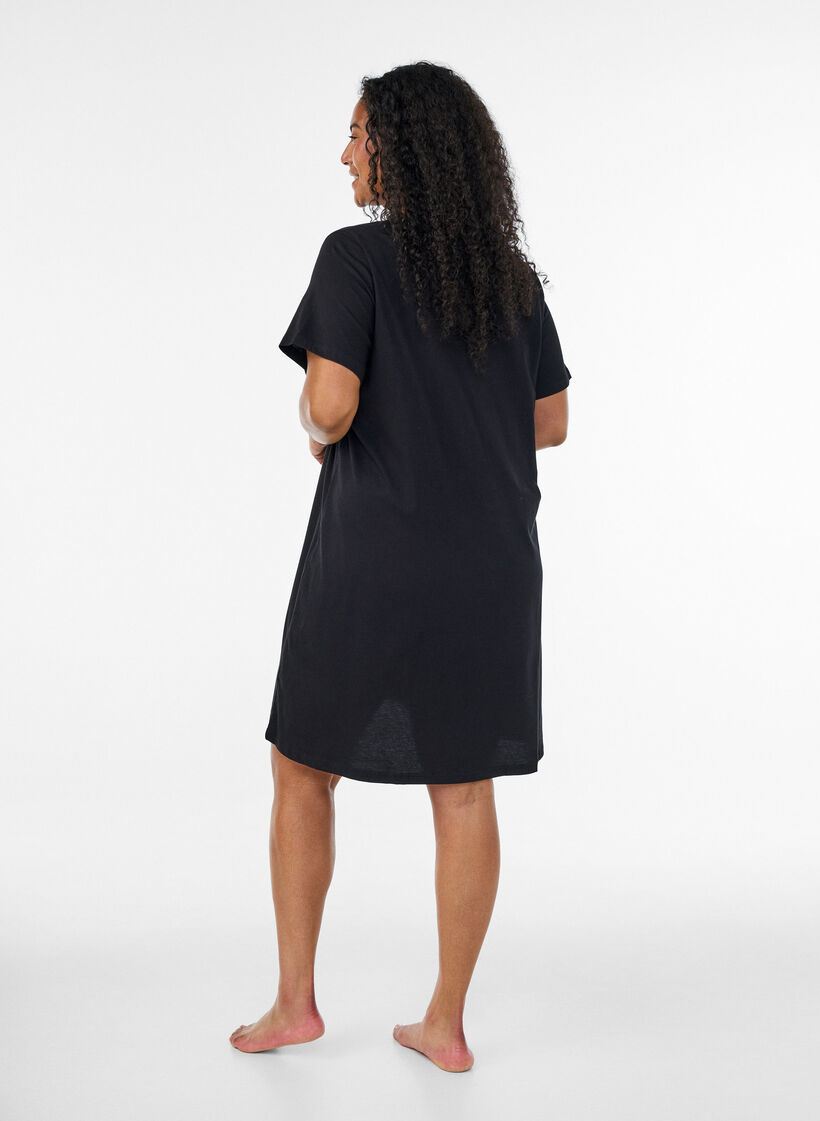 Organic cotton nightdress with V-neck, Black, Model image number 2