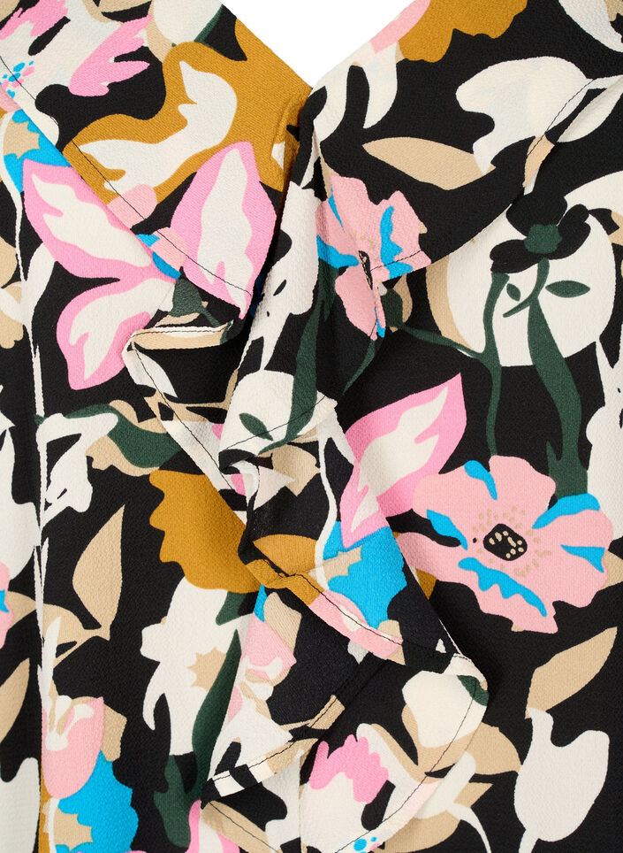 Printed blouse with ruffles, Black Multi Flower, Packshot image number 2
