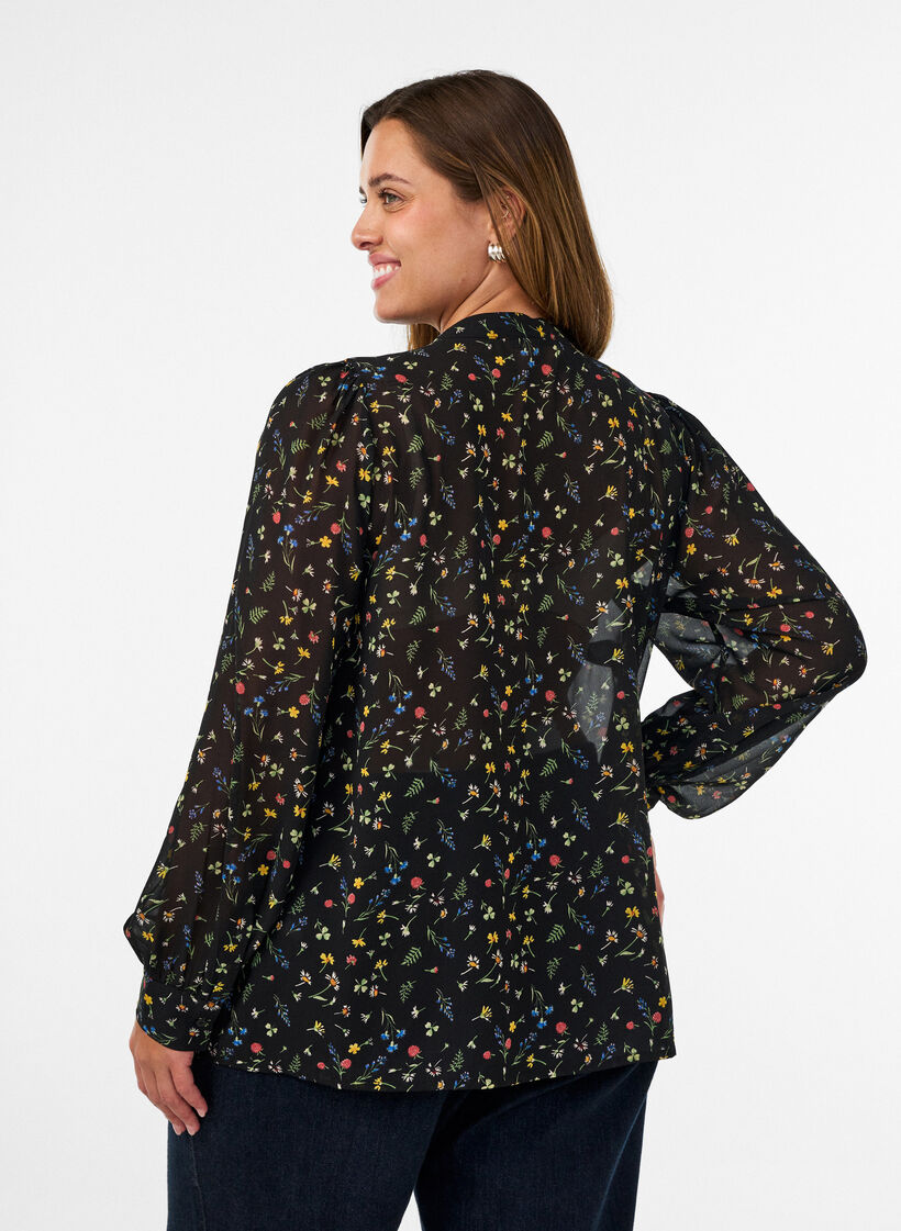 Blouse with all-over print and short button placket, Black, Model image number 2