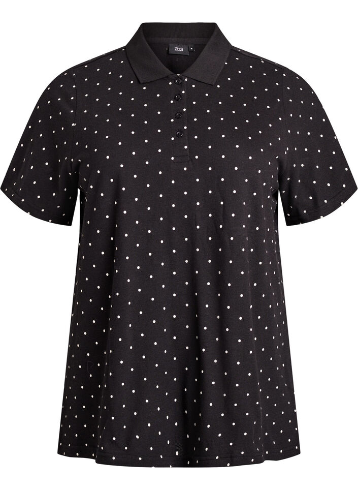 Dotted polo shirt with short sleeves, Black, Packshot image number 0