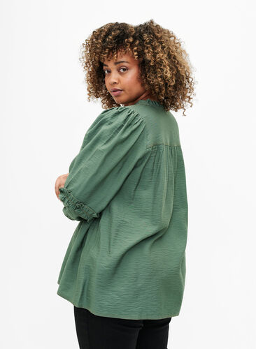 Blouse with ruffles, Duck Green, Model image number 1