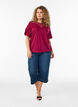Blouse with lace insert and balloon sleeves, Red, Model image number 1