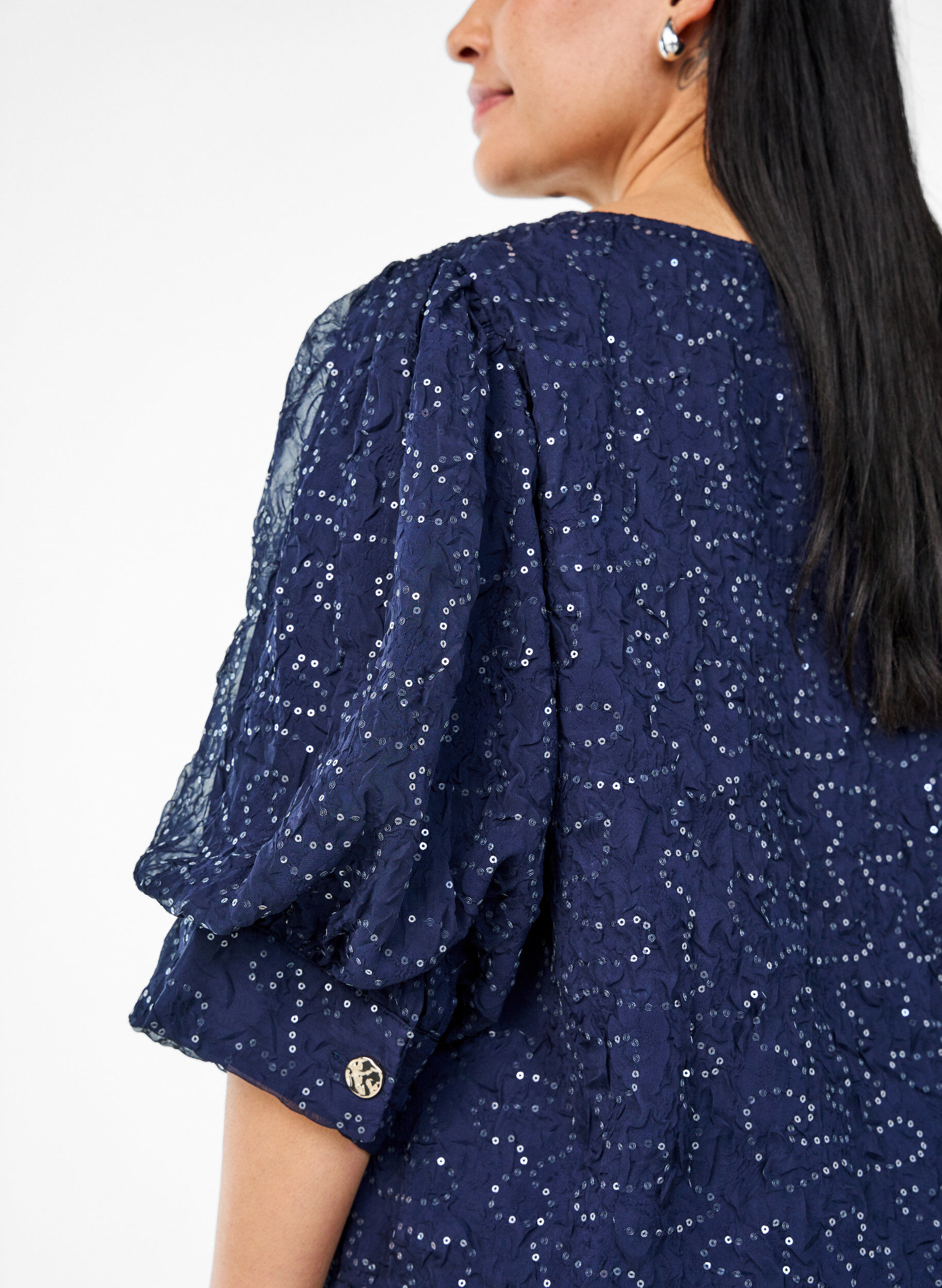 Zizzifashion Party blouse with sequins and 1/2 sleeves, Blue, Model image number 3