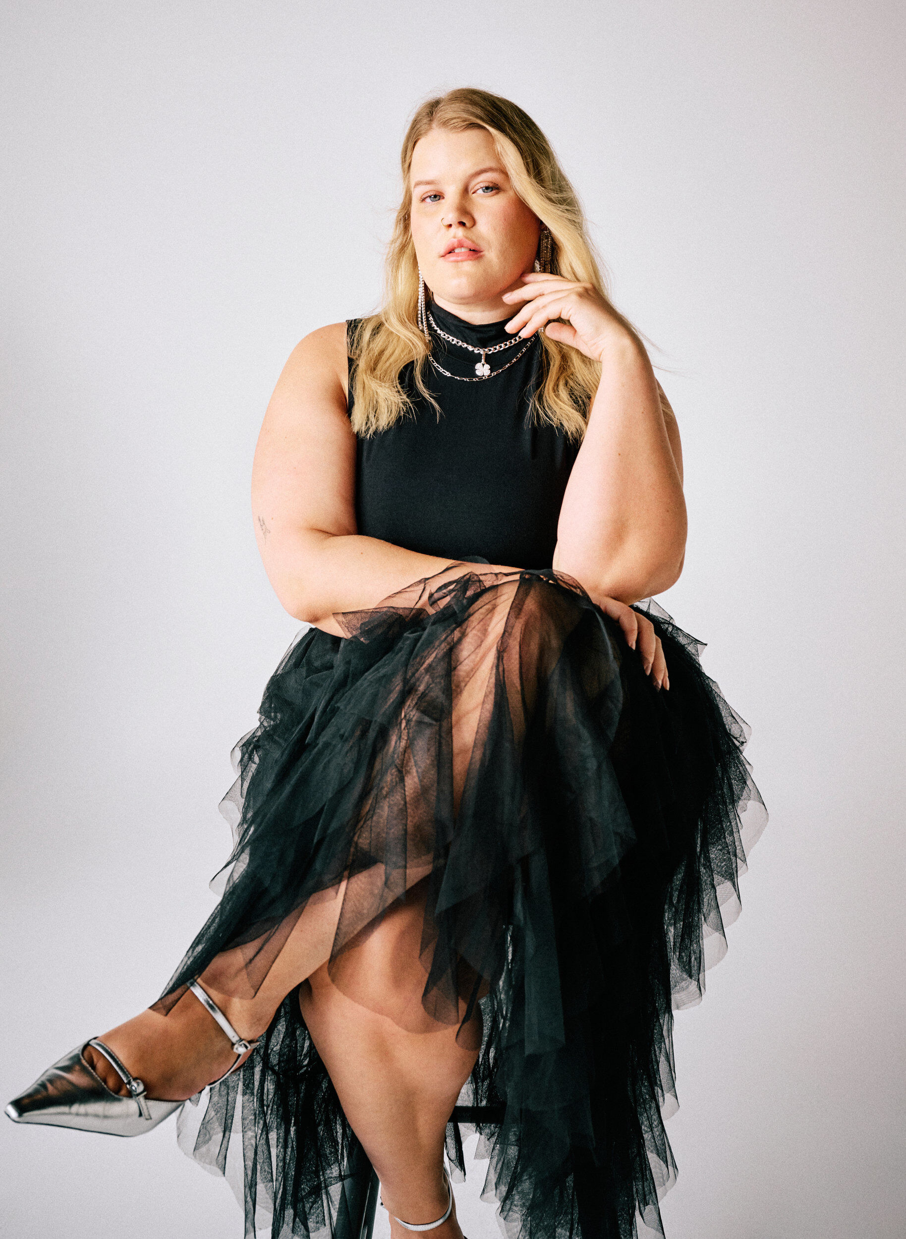 Zizzifashion Midi tulle skirt with elastic waistband, Black, Image image number 0