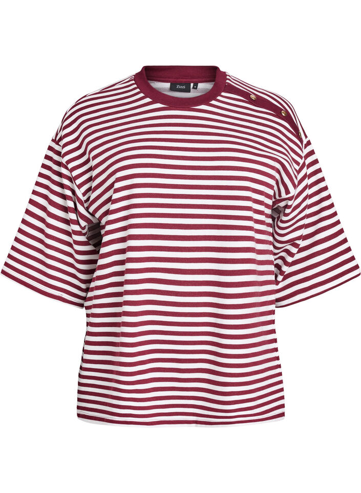 Striped blouse with 3/4 sleeves and button detail, Red, Packshot image number 0