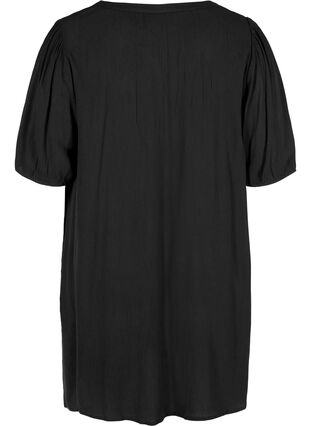Viscose tunic with V-neck and buttons, Black, Packshot image number 1
