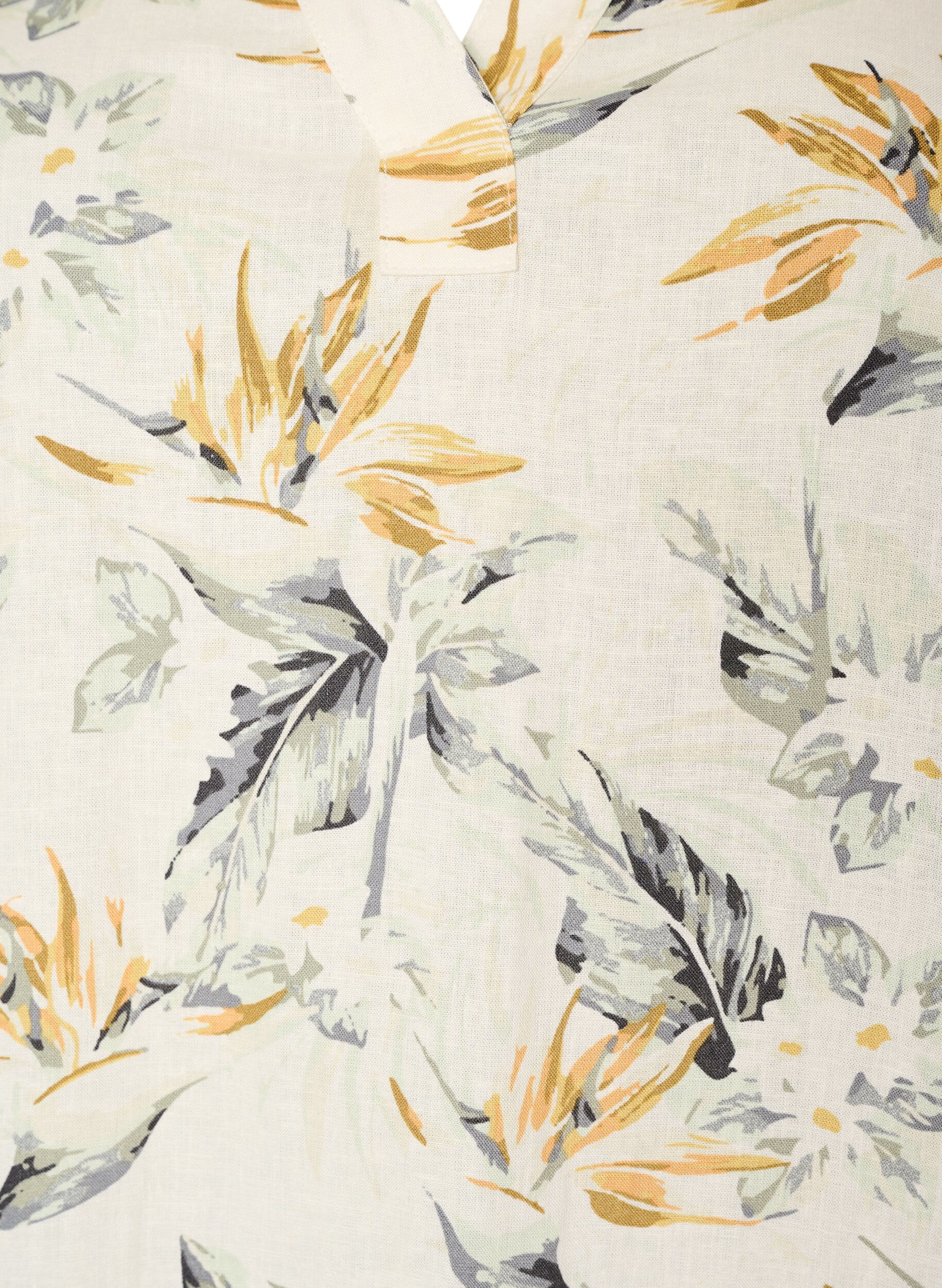 Zizzifashion Midi dress in linen and viscose with 1/2 sleeves, White, Packshot image number 2