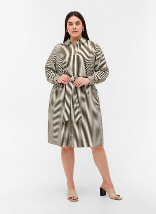 Striped shirt dress in cotton, Ivy Green, Model image number 2