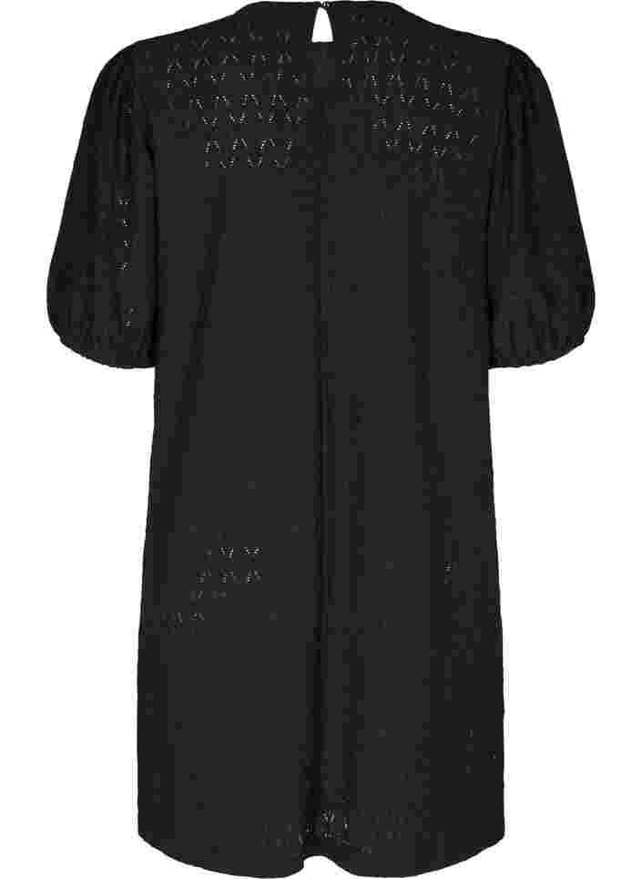 Dress with textured pattern and balloon sleeves, Black, Packshot image number 1
