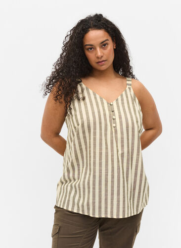 Striped cotton top, Ivy Green Y/D, Model image number 0