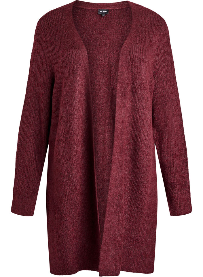 FLASH - Long ribbed cardigan with an open front, Red, Packshot image number 0