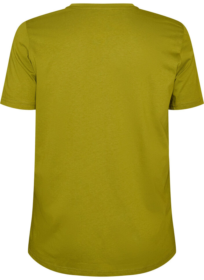 Cotton T-shirt with text badge, Green, Packshot image number 1