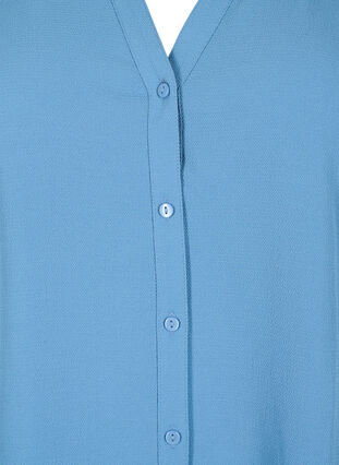 Shirt blouse with 3/4 sleeves and ruffle collar, Moonlight Blue, Packshot image number 2