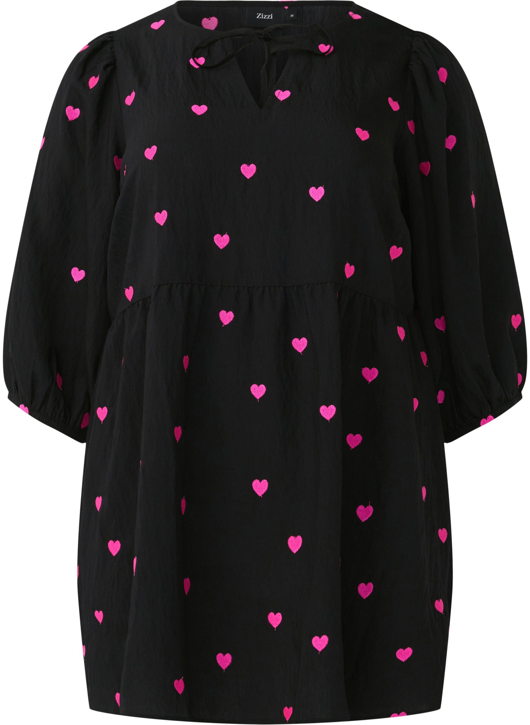 Zizzifashion Tunic with hearts and 3/4 sleeves, Black Emb. Heart, Packshot image number 0