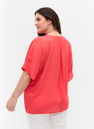 V-neck blouse with batwing sleeves, Hibiscus, Model image number 1