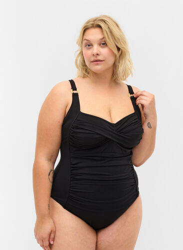 Padded swimsuit with draping, Black, Model image number 0