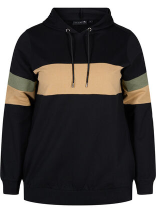 Sweatshirt with hood and track details, Black/Camel, Packshot image number 0