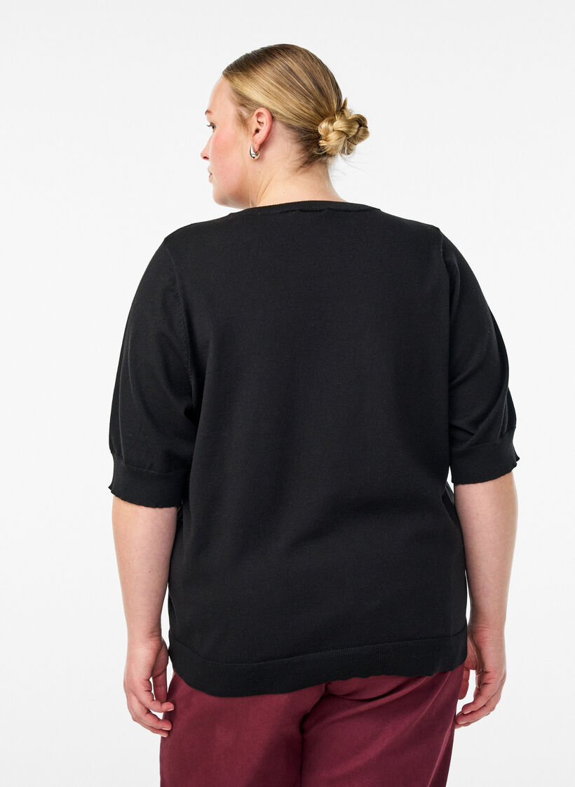 FLASH - Fine-knit blouse with short sleeves, Black, Model image number 2
