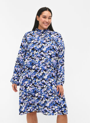FLASH - Long sleeve dress with print, Blue Purple Flower, Model image number 0