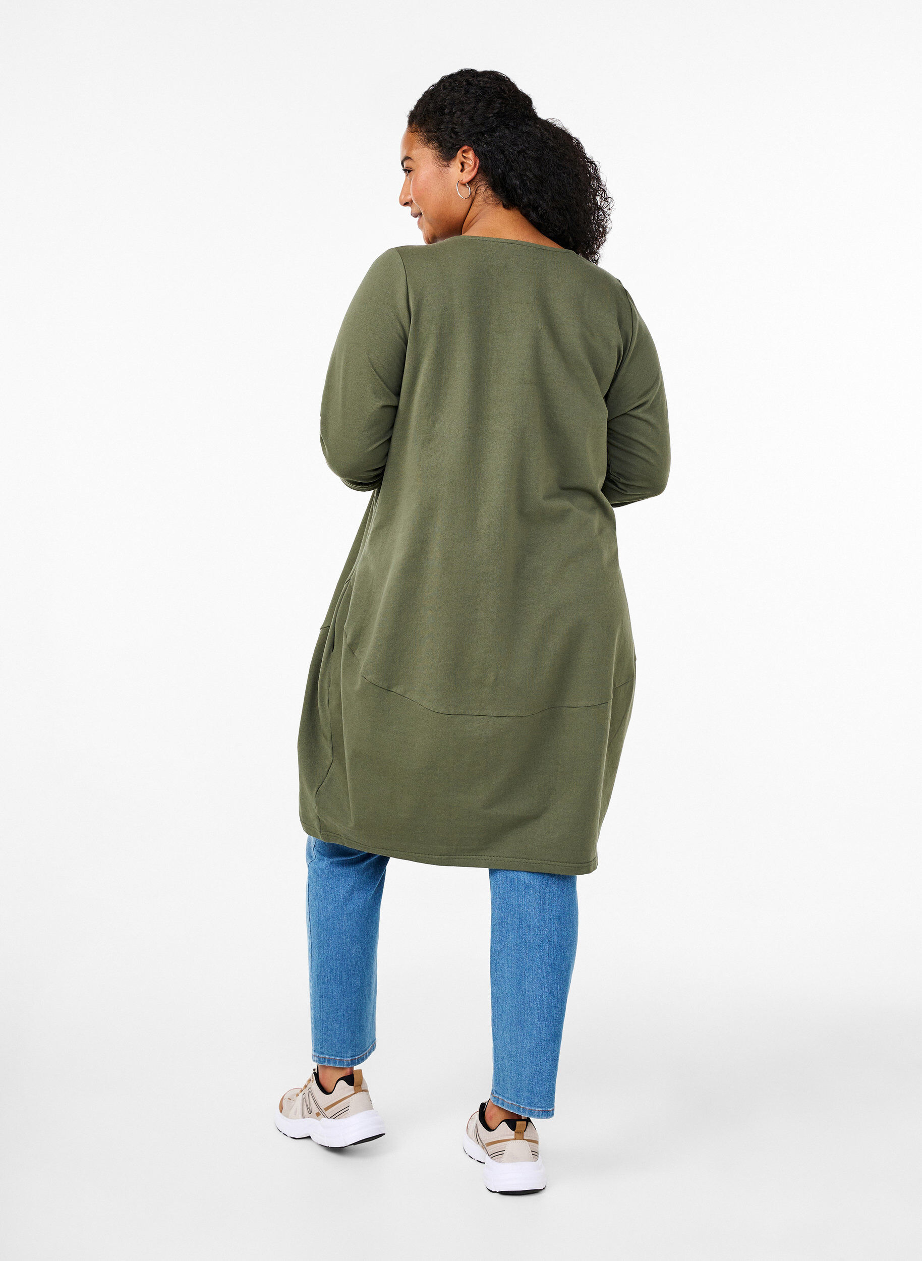 ZizzifashionBalloon dress in cotton with pockets, Green, Model image number 2
