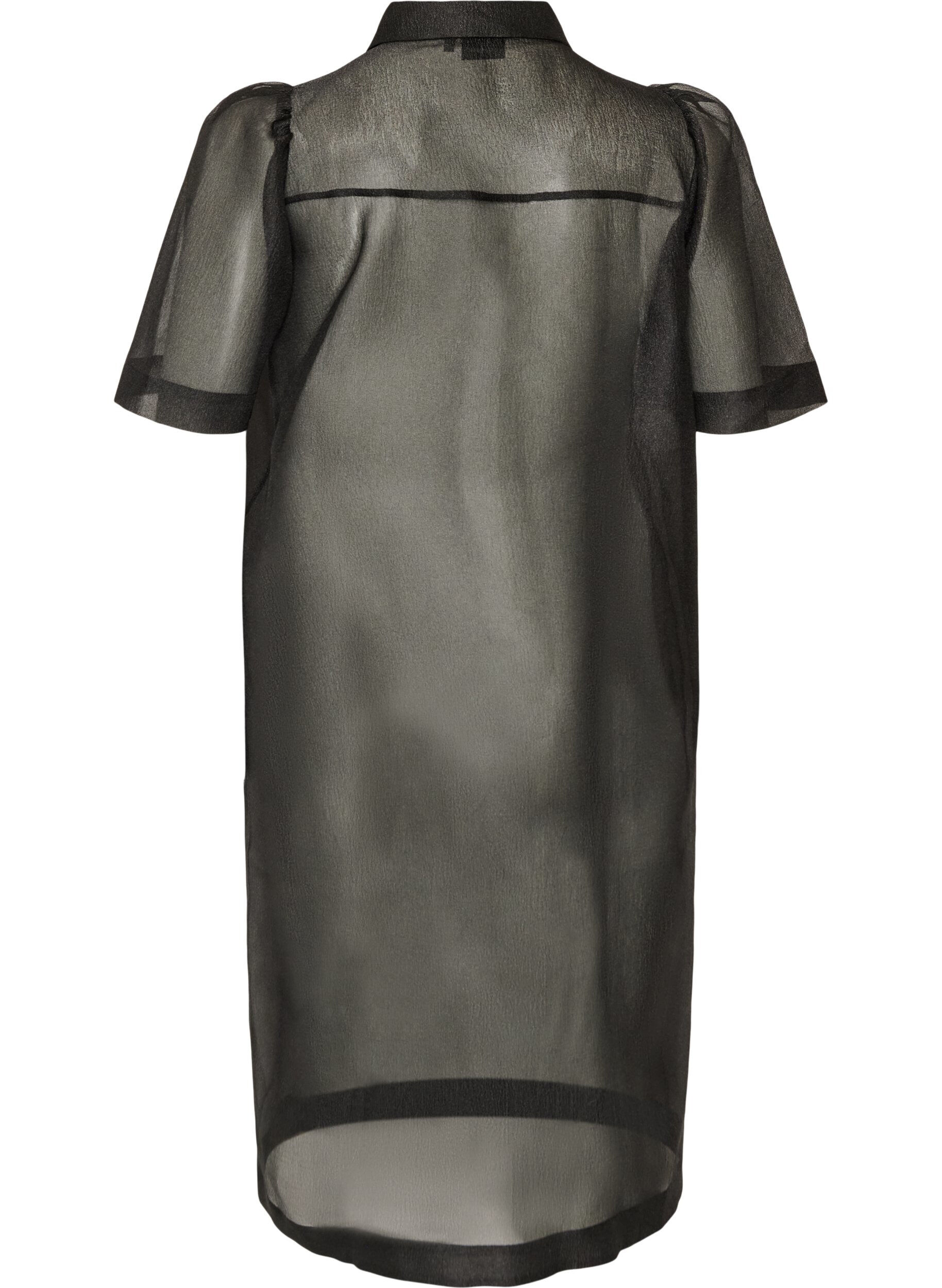 ZizzifashionOrganza dress with chest pockets and puff sleeves, Black, Packshot image number 1