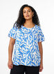 Short sleeve viscose blouse with print, Blue, Model image number 0