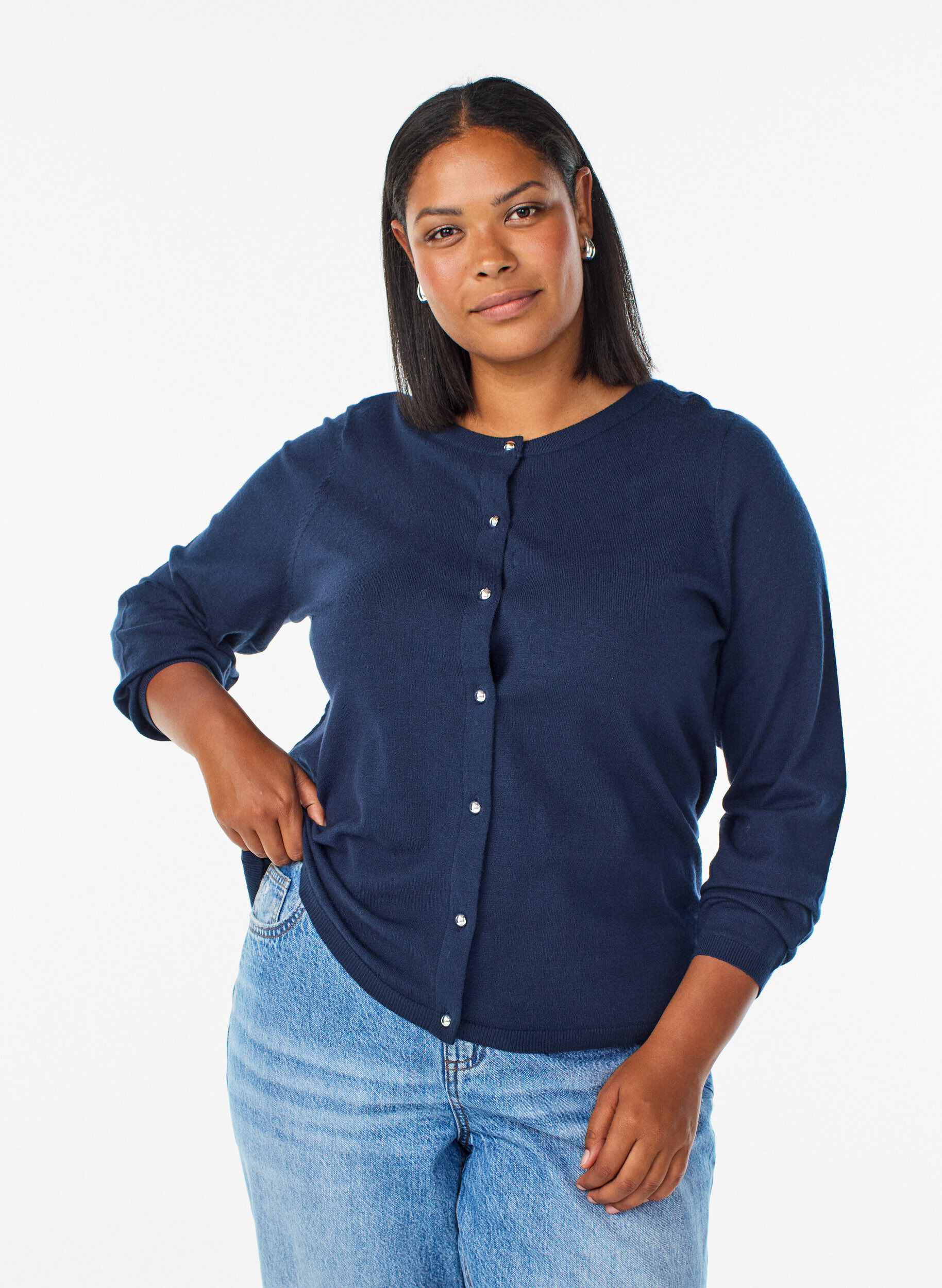 Cardigan with round buttons, Blue, Model