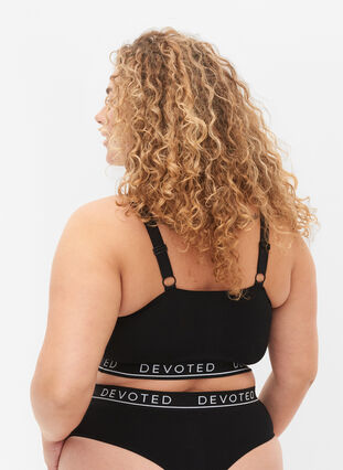 Bra in ribbed fabric with text print, Black, Model image number 1