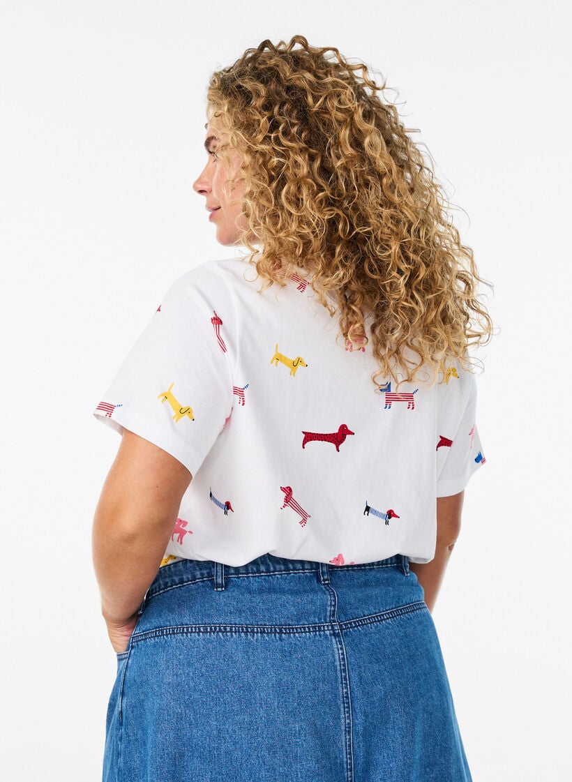 Cotton T-shirt with dog print, White, Model image number 2