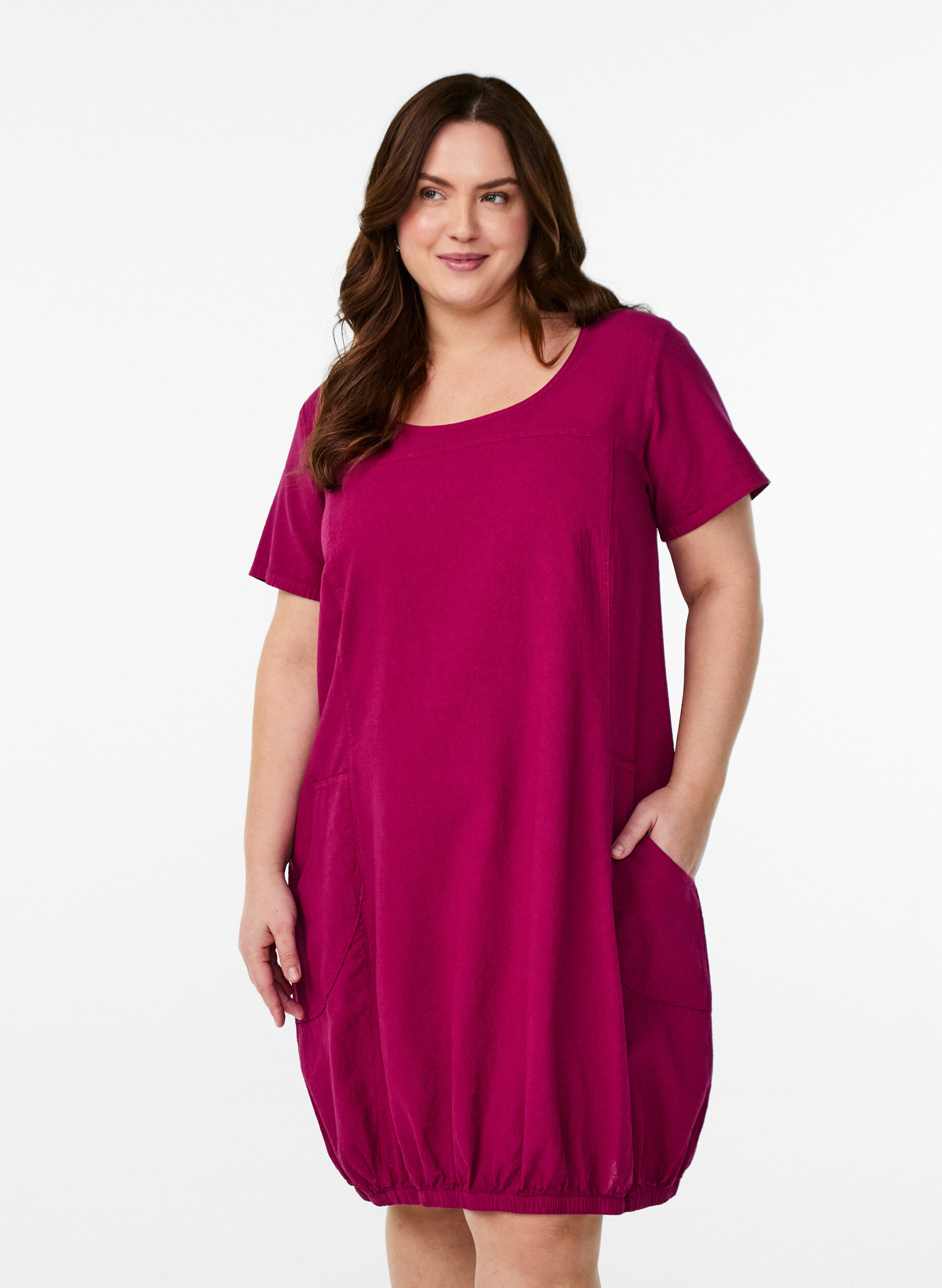 ZizzifashionShort sleeve cotton dress, Red, Model image number 0