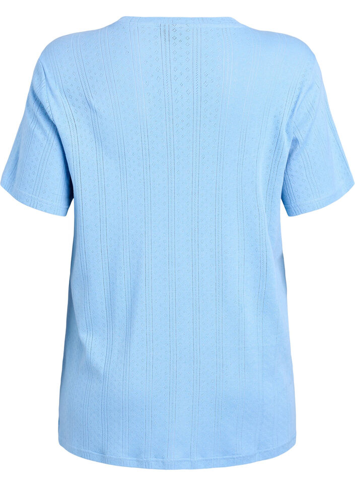 Cotton T-shirt with eyelet embroidery, Light Blue, Packshot image number 1