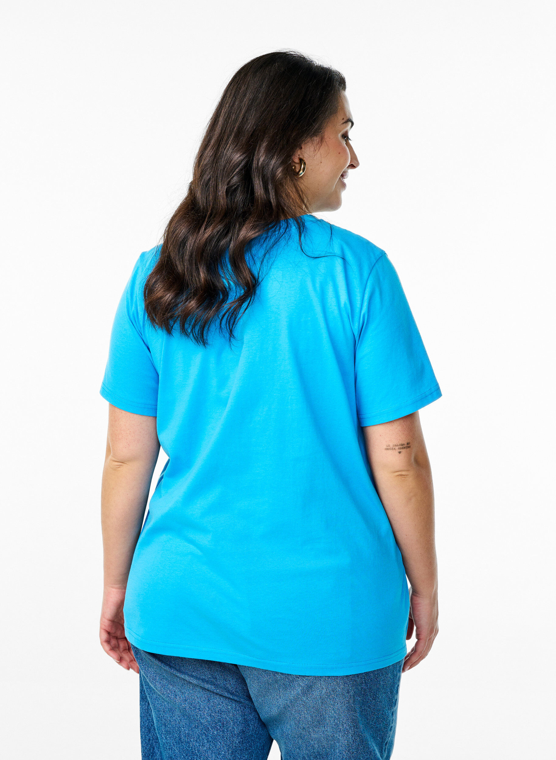 ZizzifashionBasic cotton T-shirt with round neck, Blue, Model image number 2