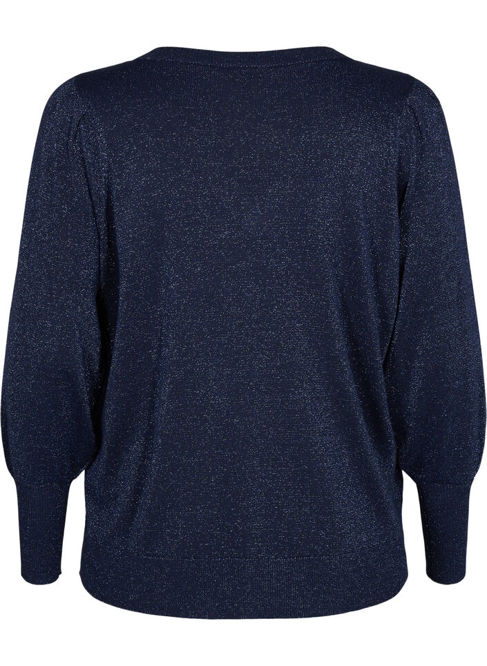 Knitted blouse with shimmer and V-neck, Naval A.w.Blue Lurex, Packshot image number 1