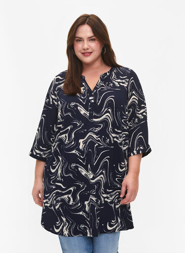 Tunic with 3/4 sleeves and print, N. Blazer Swirl AOP, Model image number 0