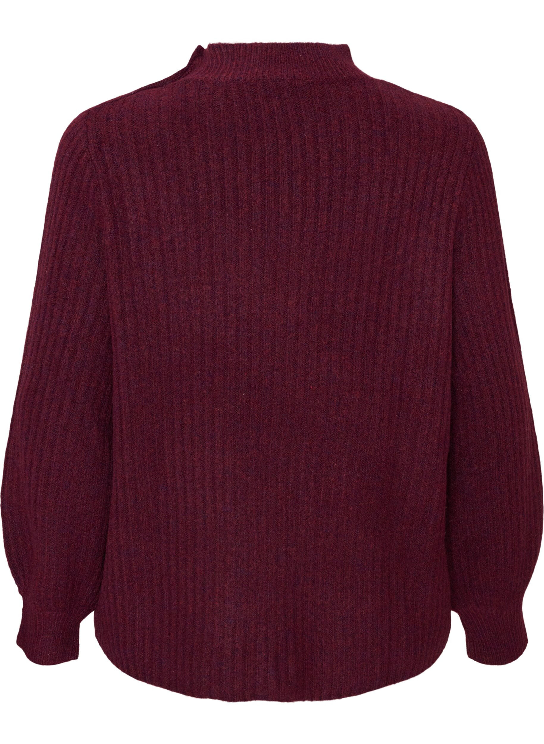 ZizzifashionRibbed jumper with puff sleeves and buttons, Dark Bordeaux, Packshot image number 1