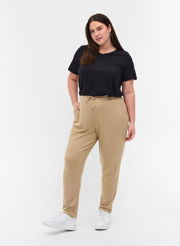 Marled trousers with drawstring and pockets, Beige Melange, Model image number 0
