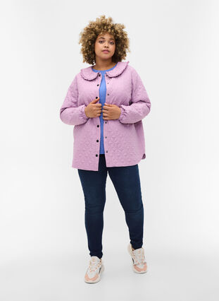 Quilted jacket with collar and frills, Lavender Mist, Model image number 2