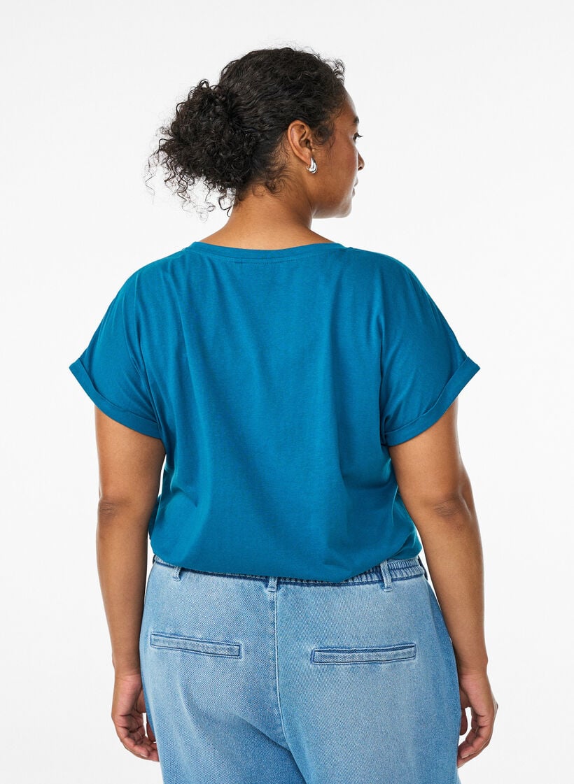 Short sleeved cotton blend t-shirt, Petrol, Model image number 2