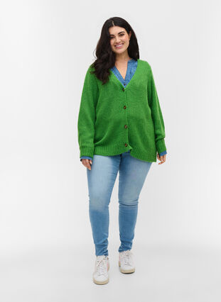 Knitted cardigan with buttons and V-neck, Online Lime, Model image number 2